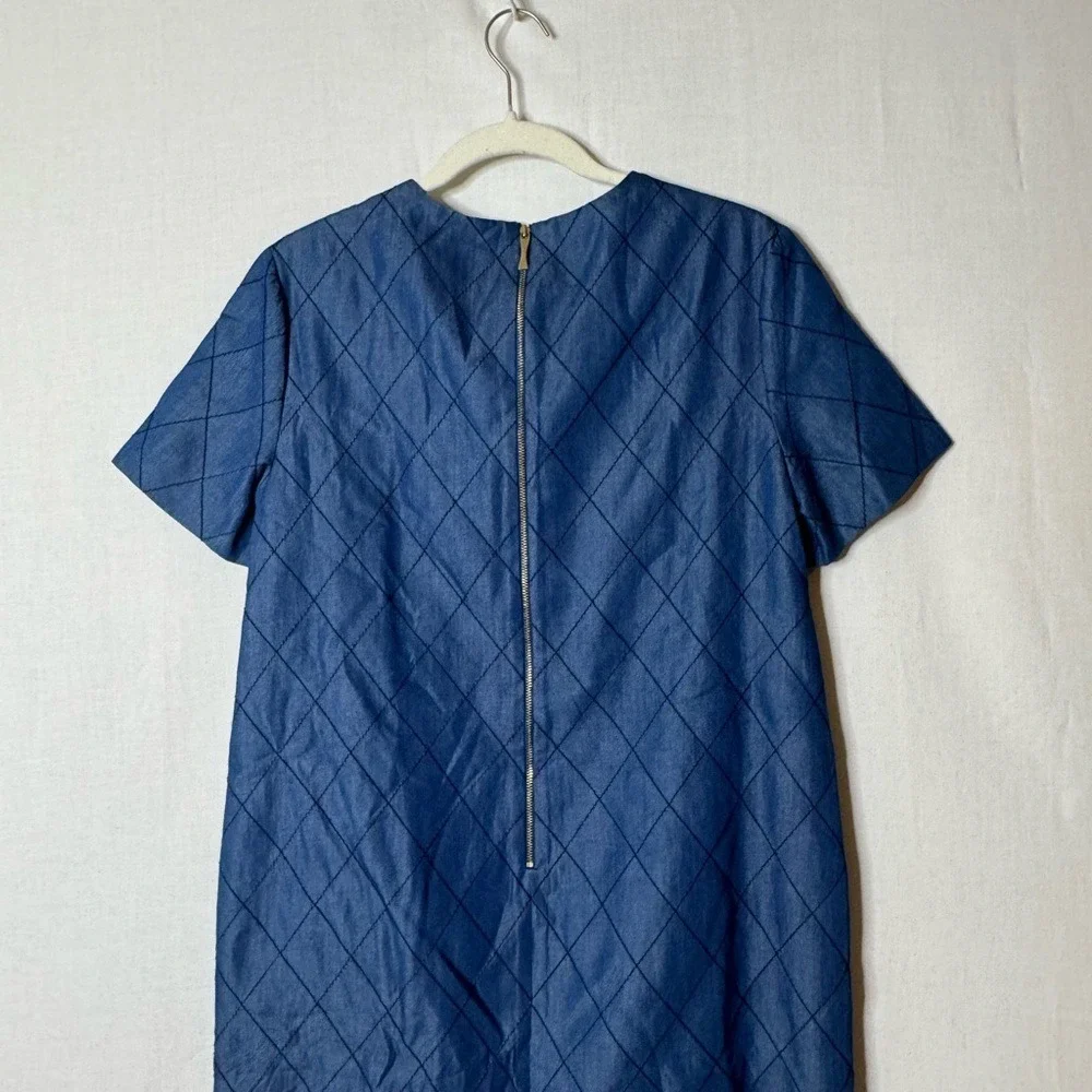 Kate Spade Quilted Chambray Shift Dress Sz 2 Dark Blue Short Sleeve‎ Teacher